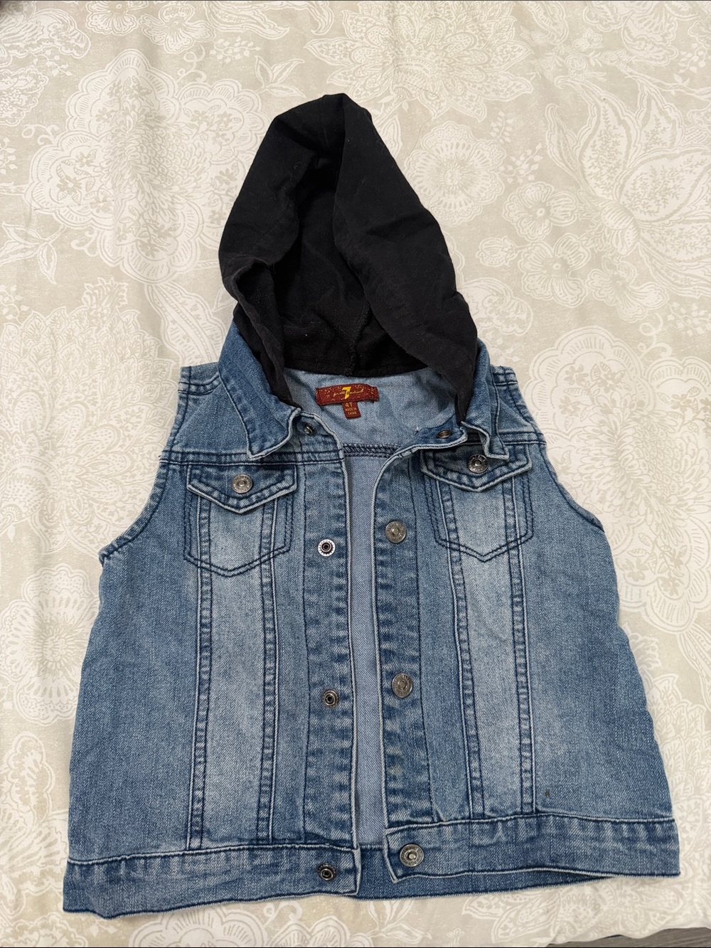 Kids Denim Vest with Black Hood - Lightweight Sleeveless Jacket